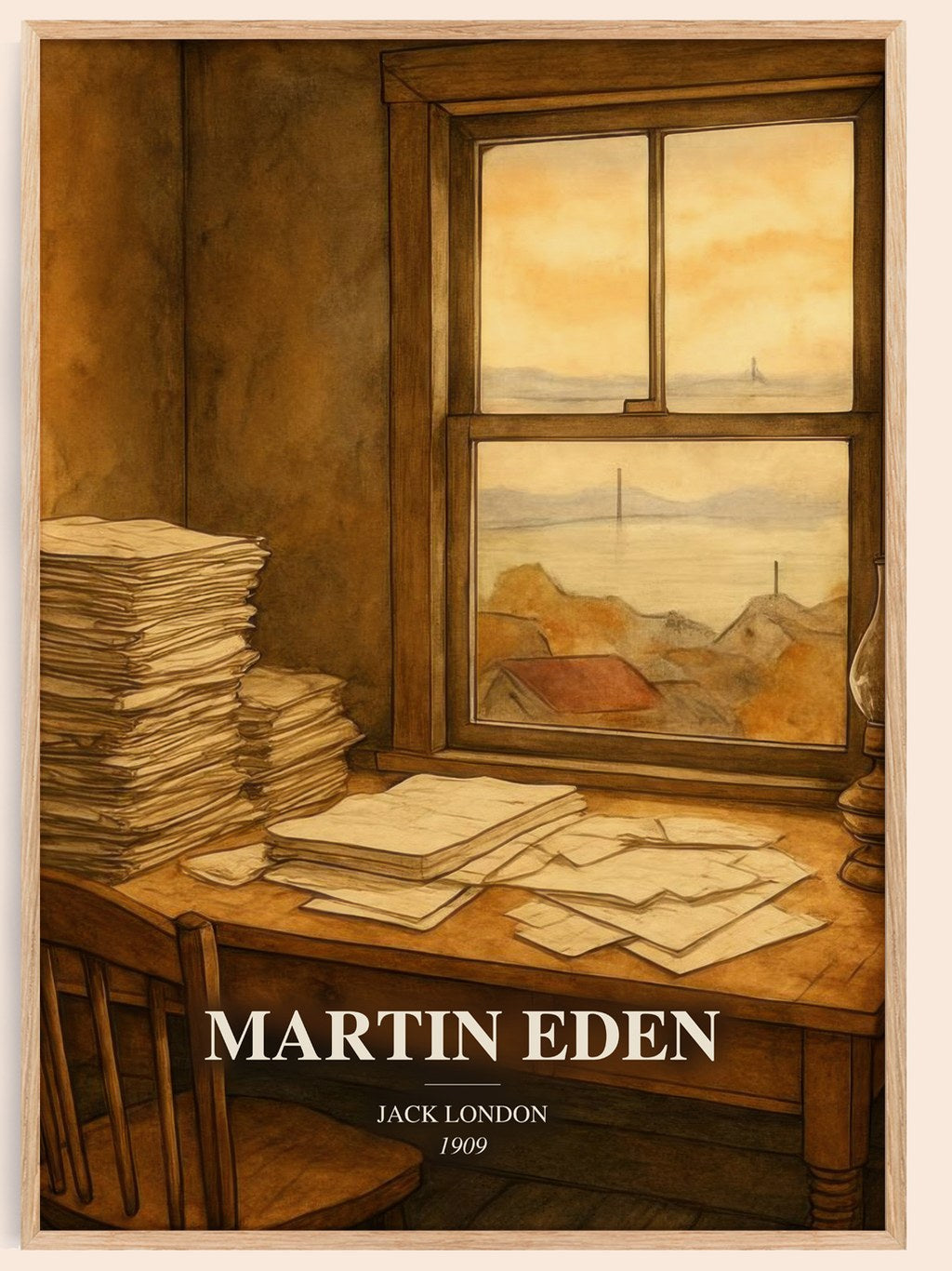 Martin Eden watercolour book poster by Jack London – framed literary art print