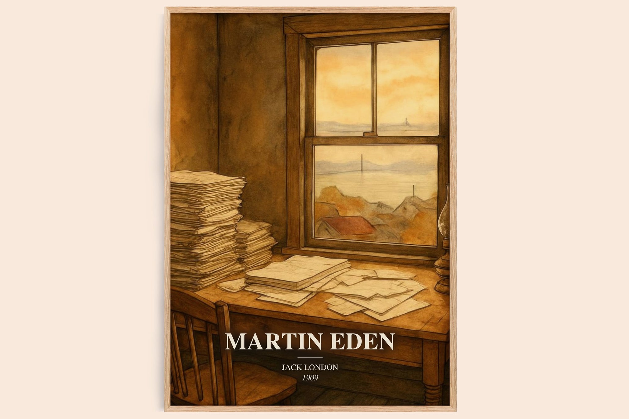 Martin Eden watercolour book poster by Jack London – framed literary art print