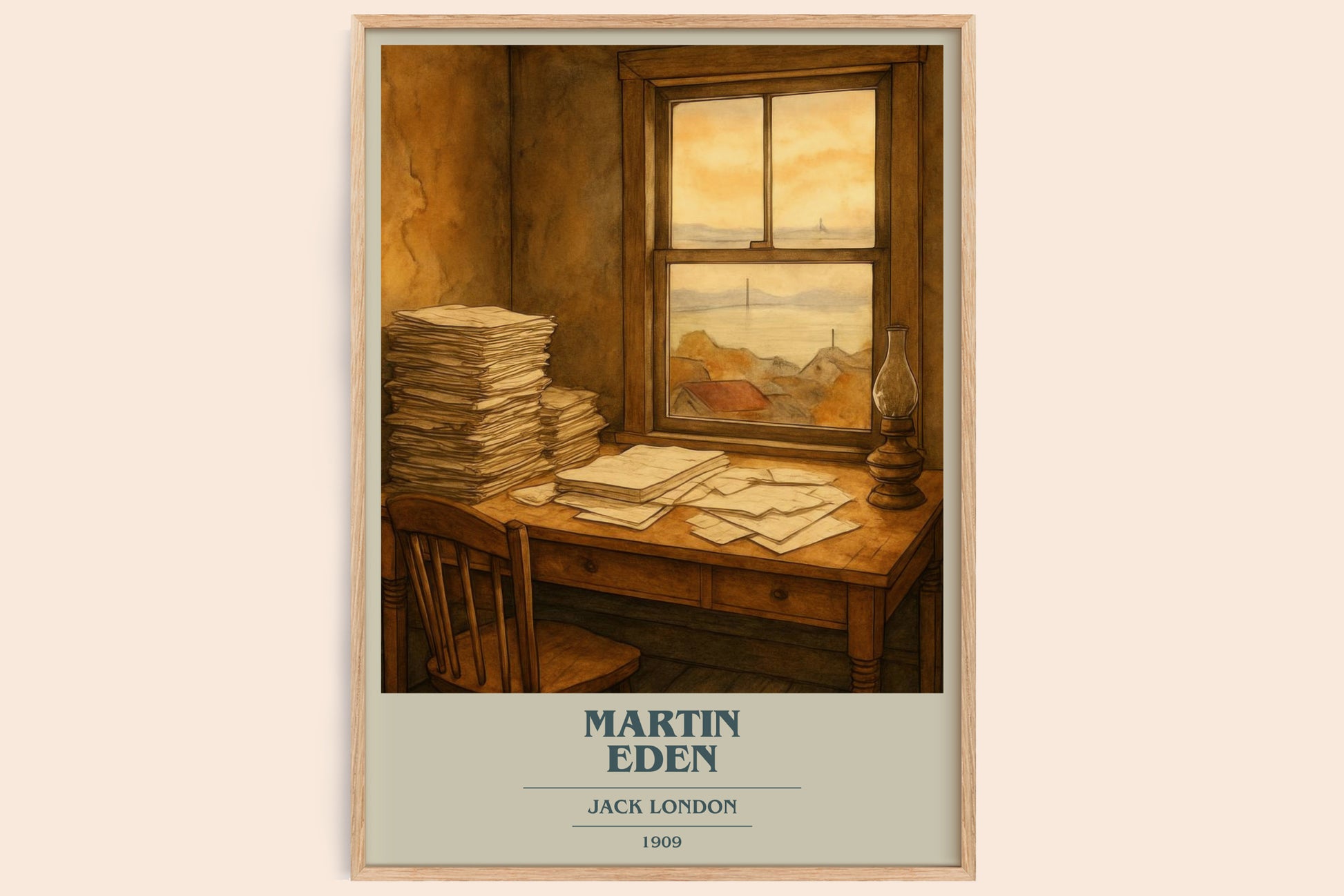 Martin Eden book cover book poster by Jack London – framed literary art print