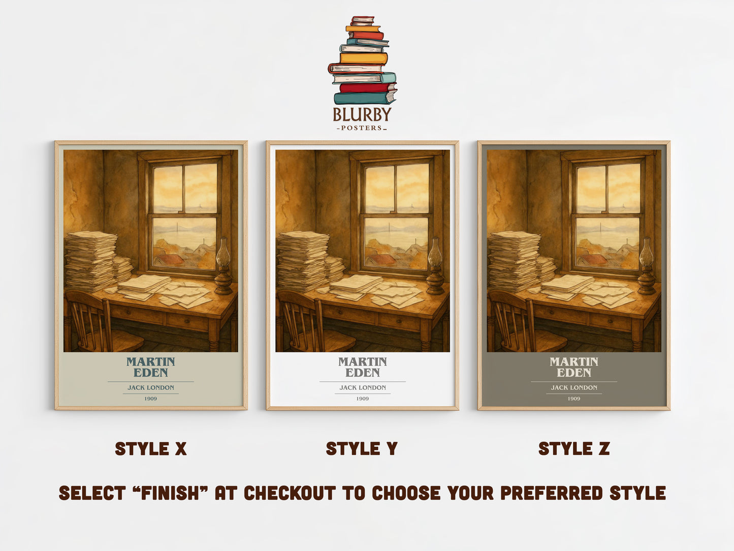 Martin Eden book cover print in frame leaning in hallway – classic literature wall art