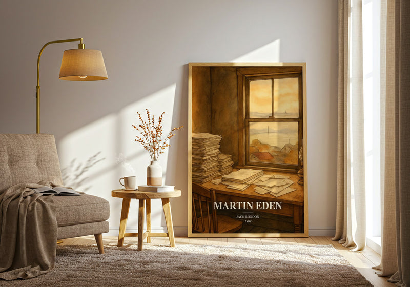Martin Eden watercolour print in frame leaning in hallway – classic literature wall art