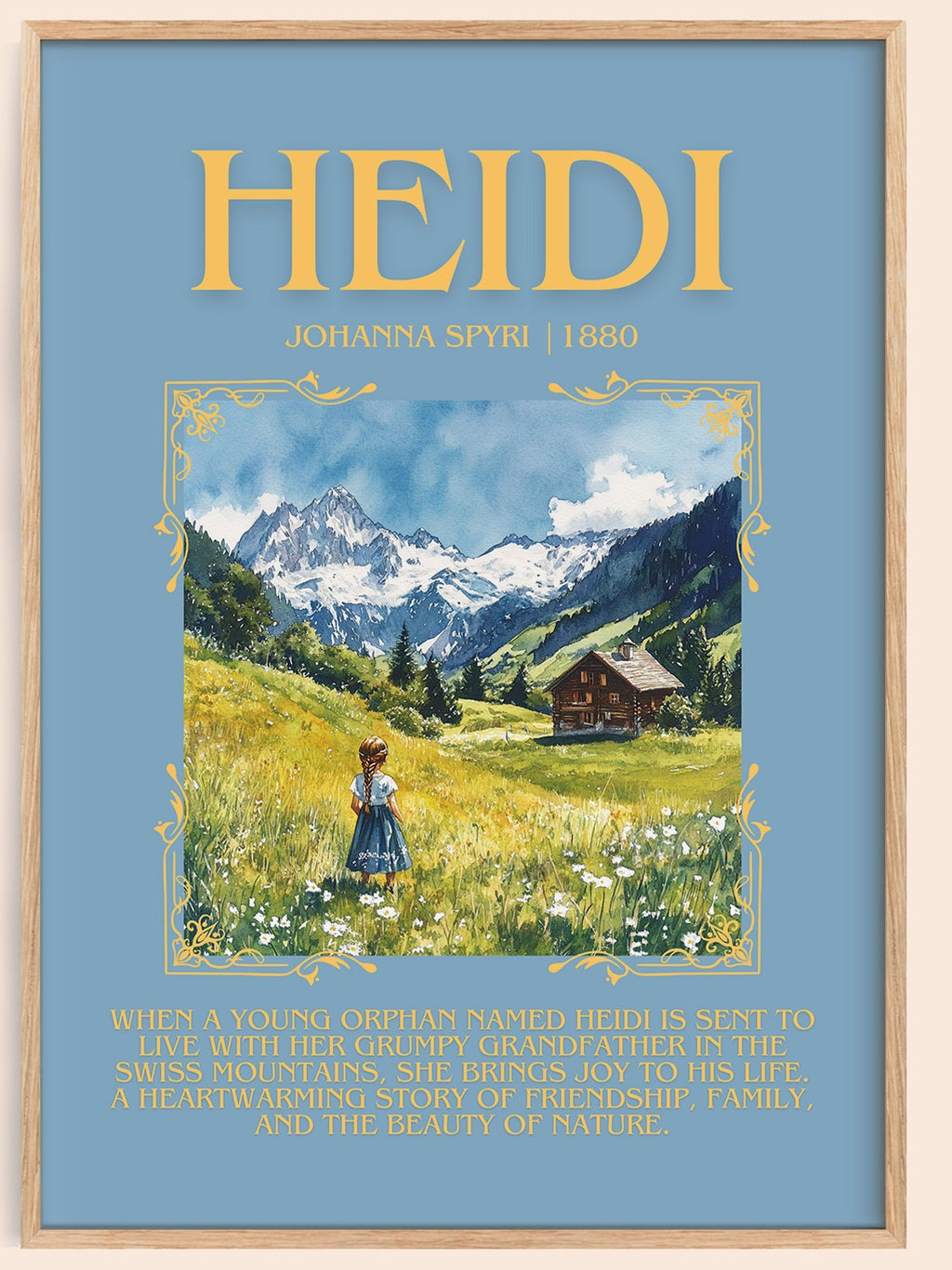Heidi minimalist book poster by Johanna Spyri – framed literary art print