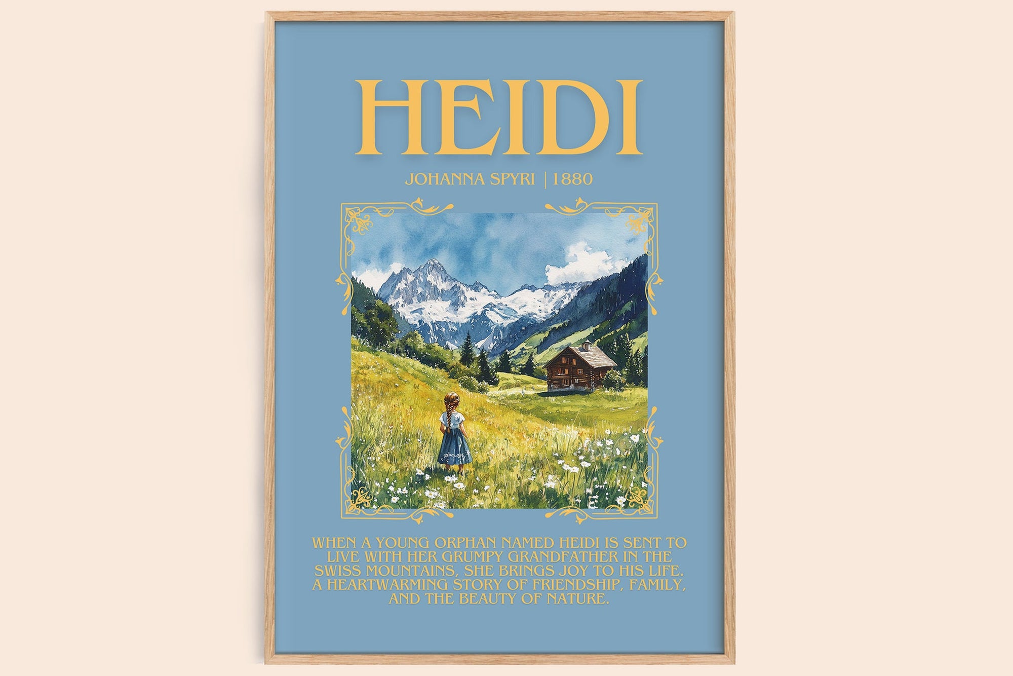 Heidi minimalist book poster by Johanna Spyri – framed literary art print