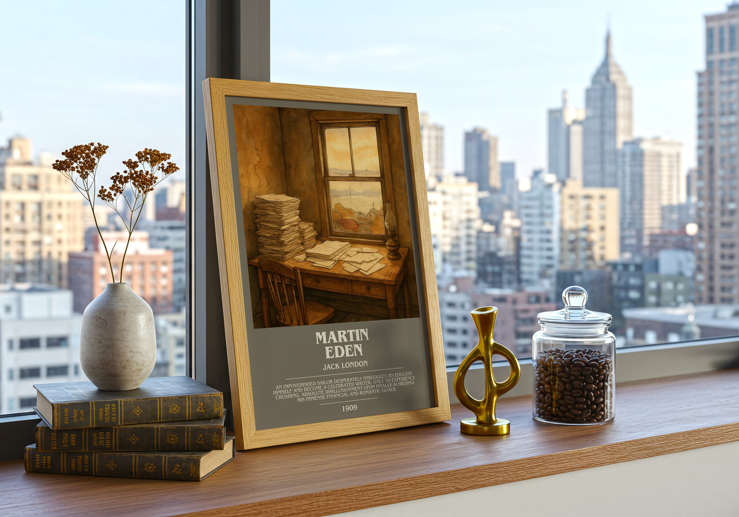 Martin Eden bookish print framed by window – literary home decor
