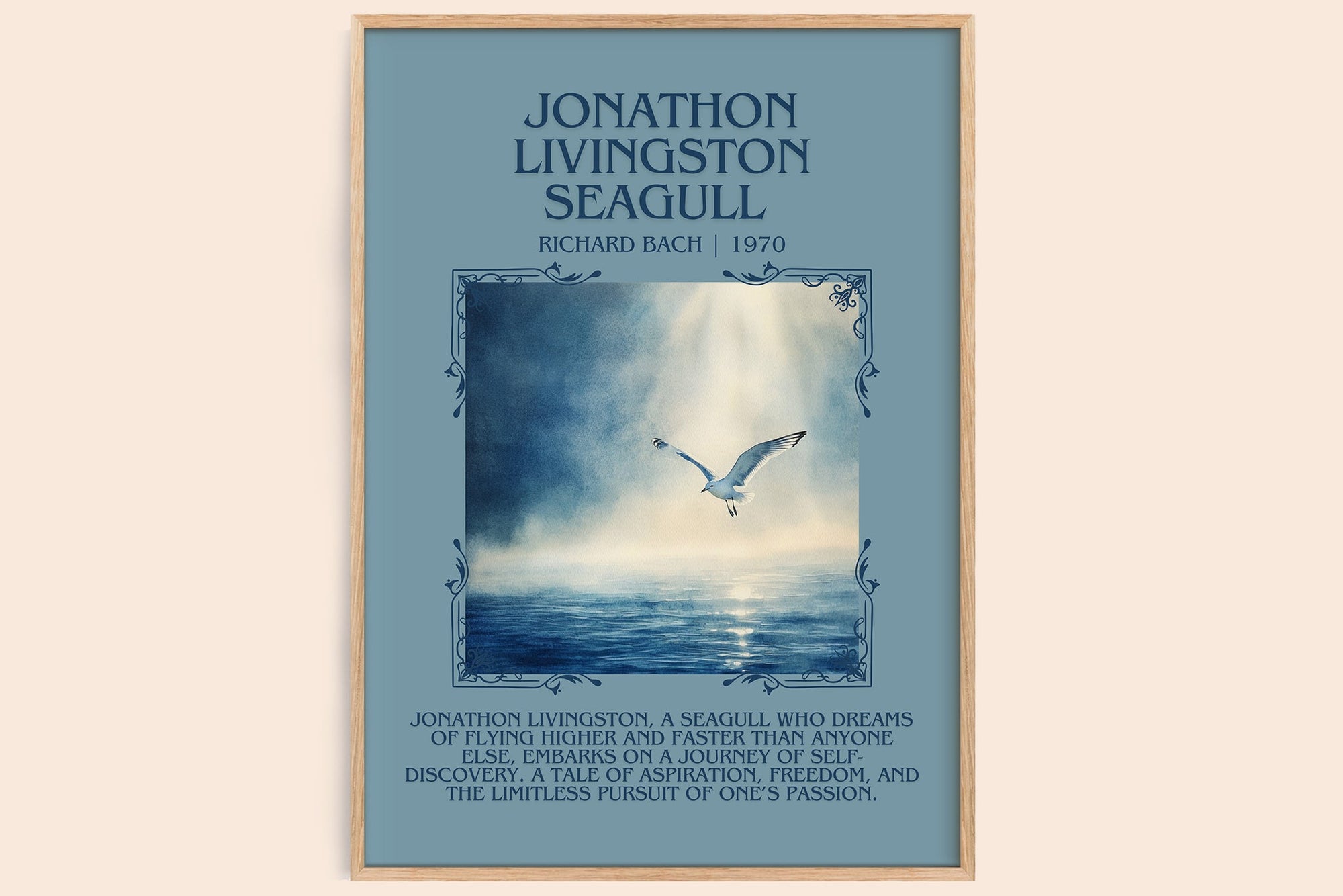 Jonathan Livingston Seagull minimalist book poster by RICHARD BACH – framed literary art print