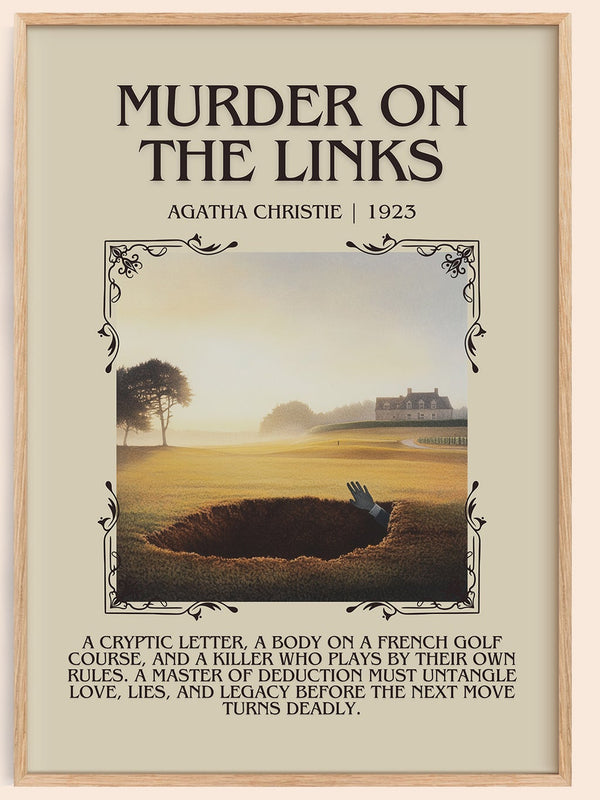 The Murder on the Links minimalist book poster by Agatha Christie – framed literary art print