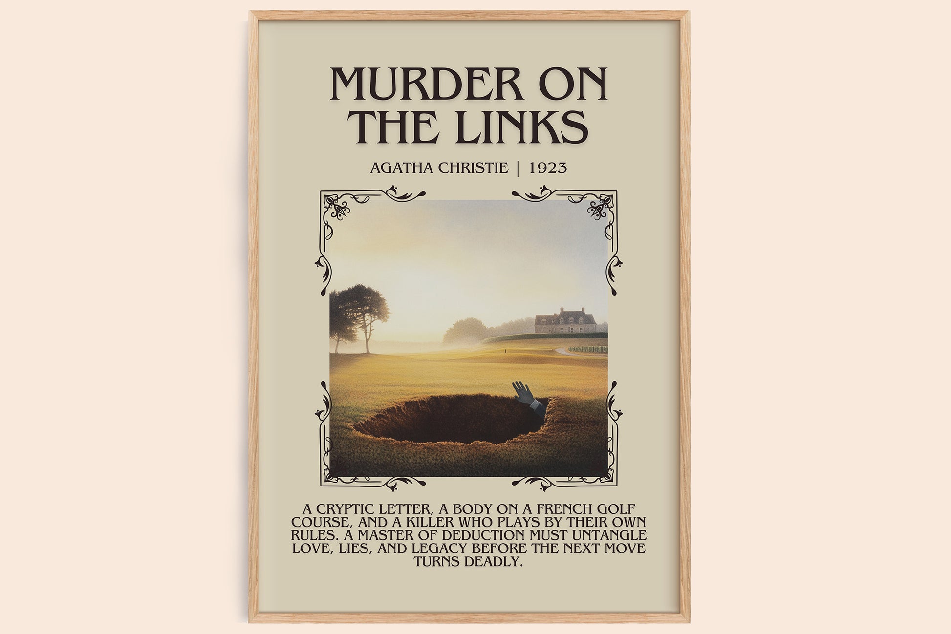 The Murder on the Links minimalist book poster by Agatha Christie – framed literary art print