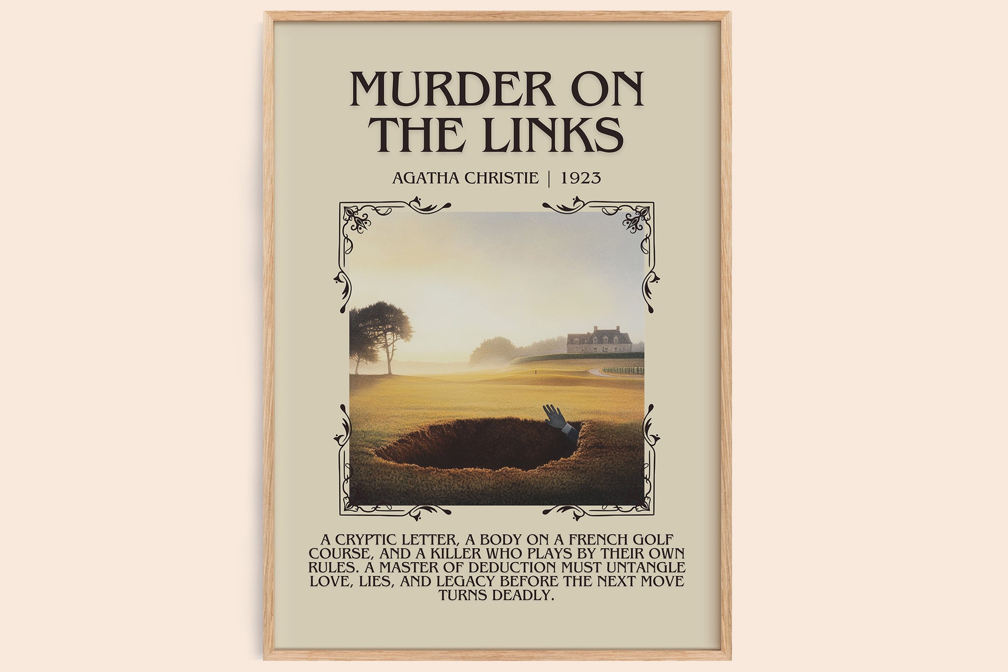 The Murder on the Links minimalist book poster by Agatha Christie – framed literary art print
