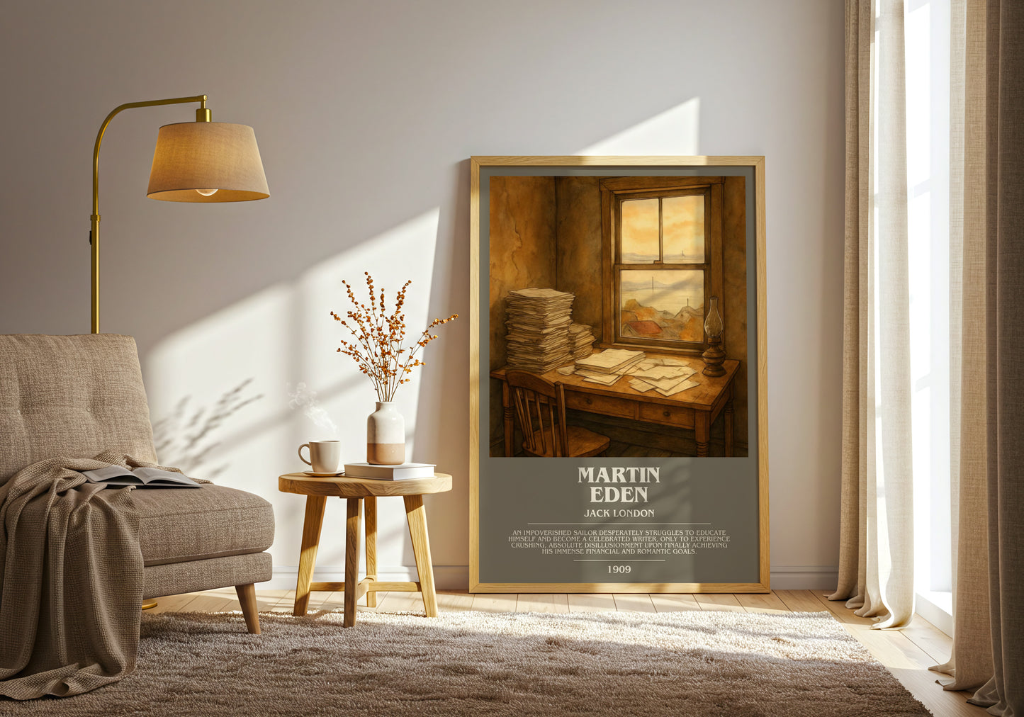 Martin Eden bookish print on bookshelf – Jack London fan gift