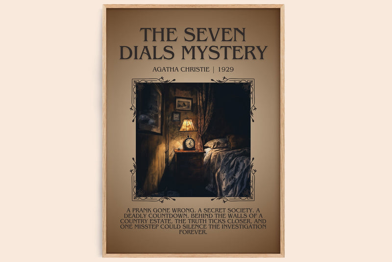 The Seven Dials Mystery minimalist book poster by Agatha Christie – framed literary art print