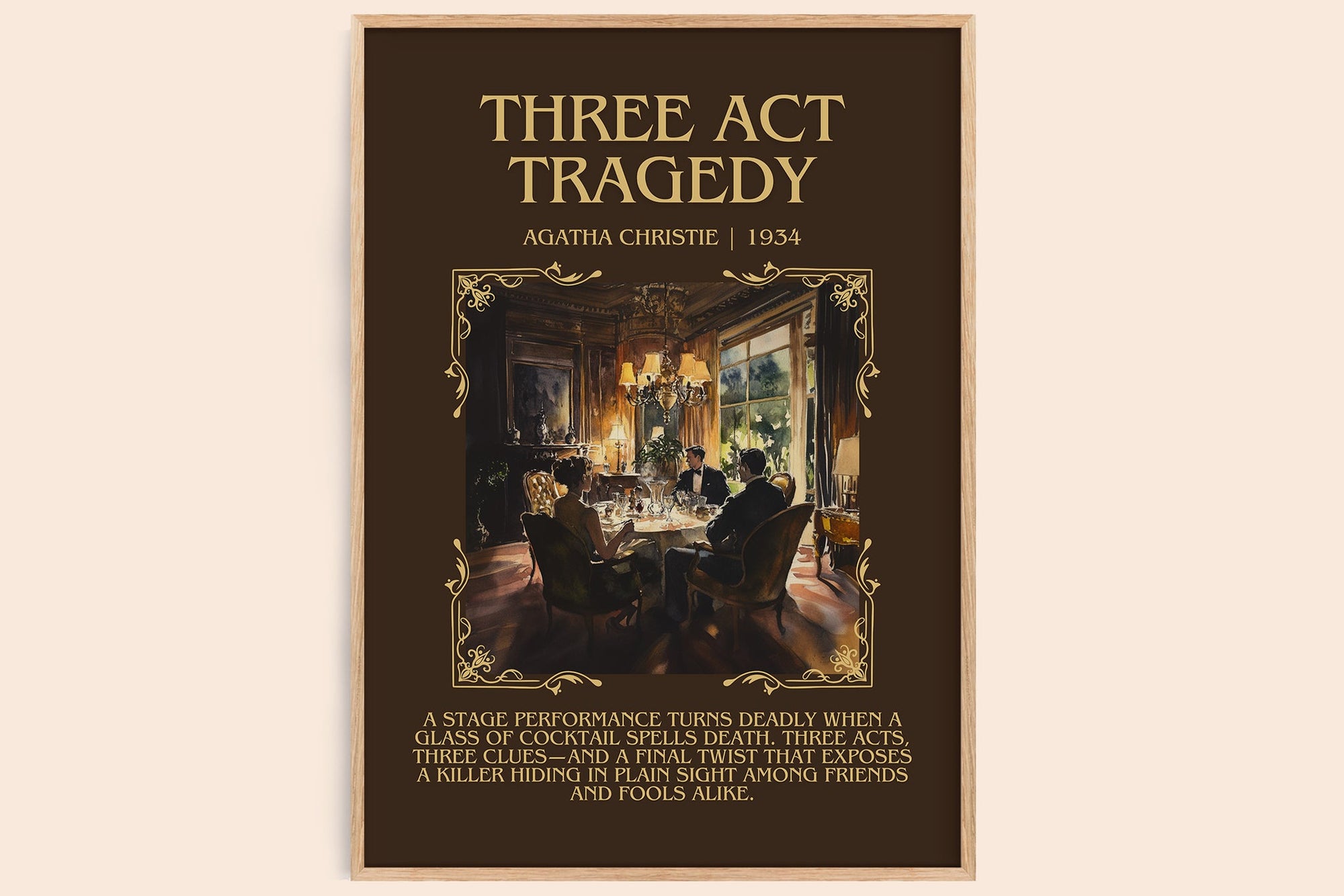 Three Act Tragedy minimalist book poster by Agatha Christie – framed literary art print