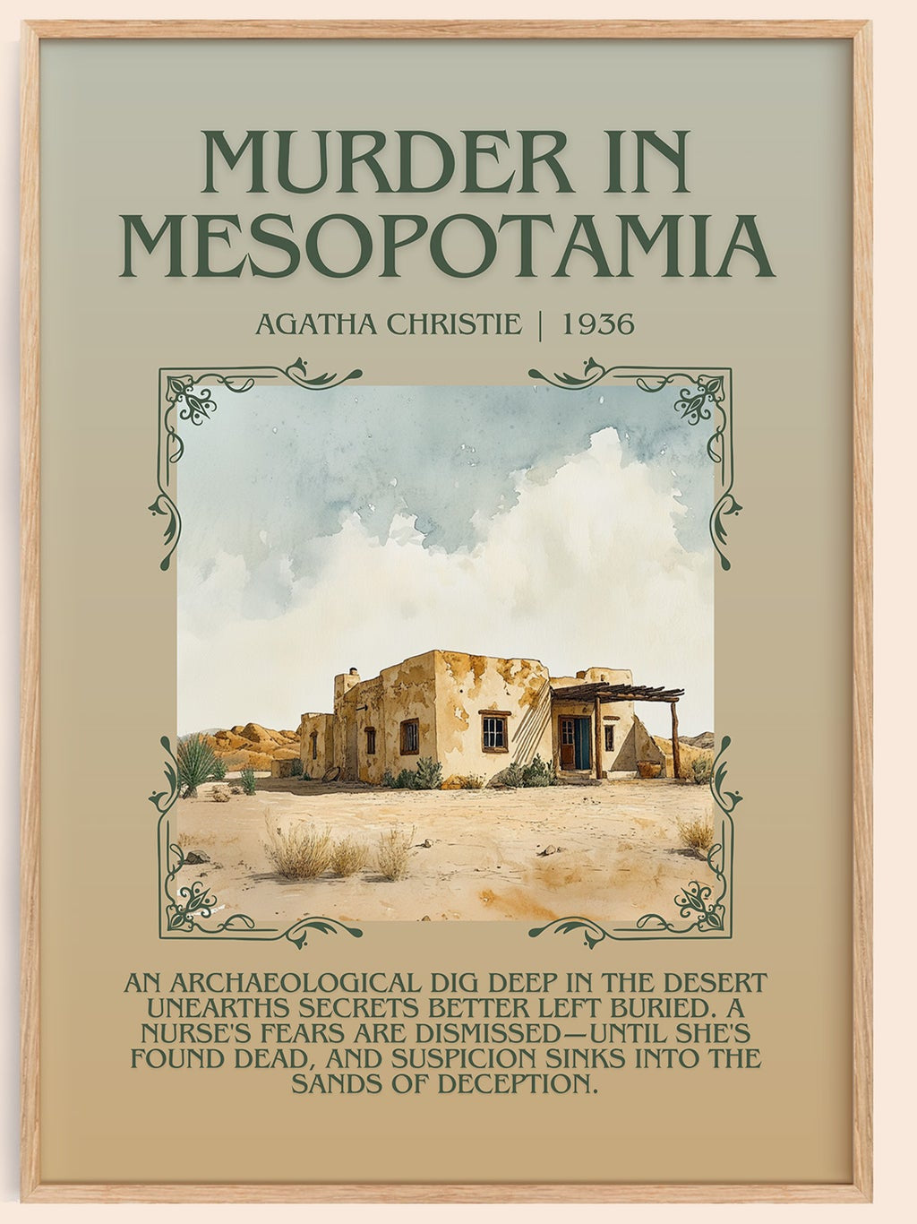 Murder in Mesopotamia minimalist book poster by Agatha Christie – framed literary art print