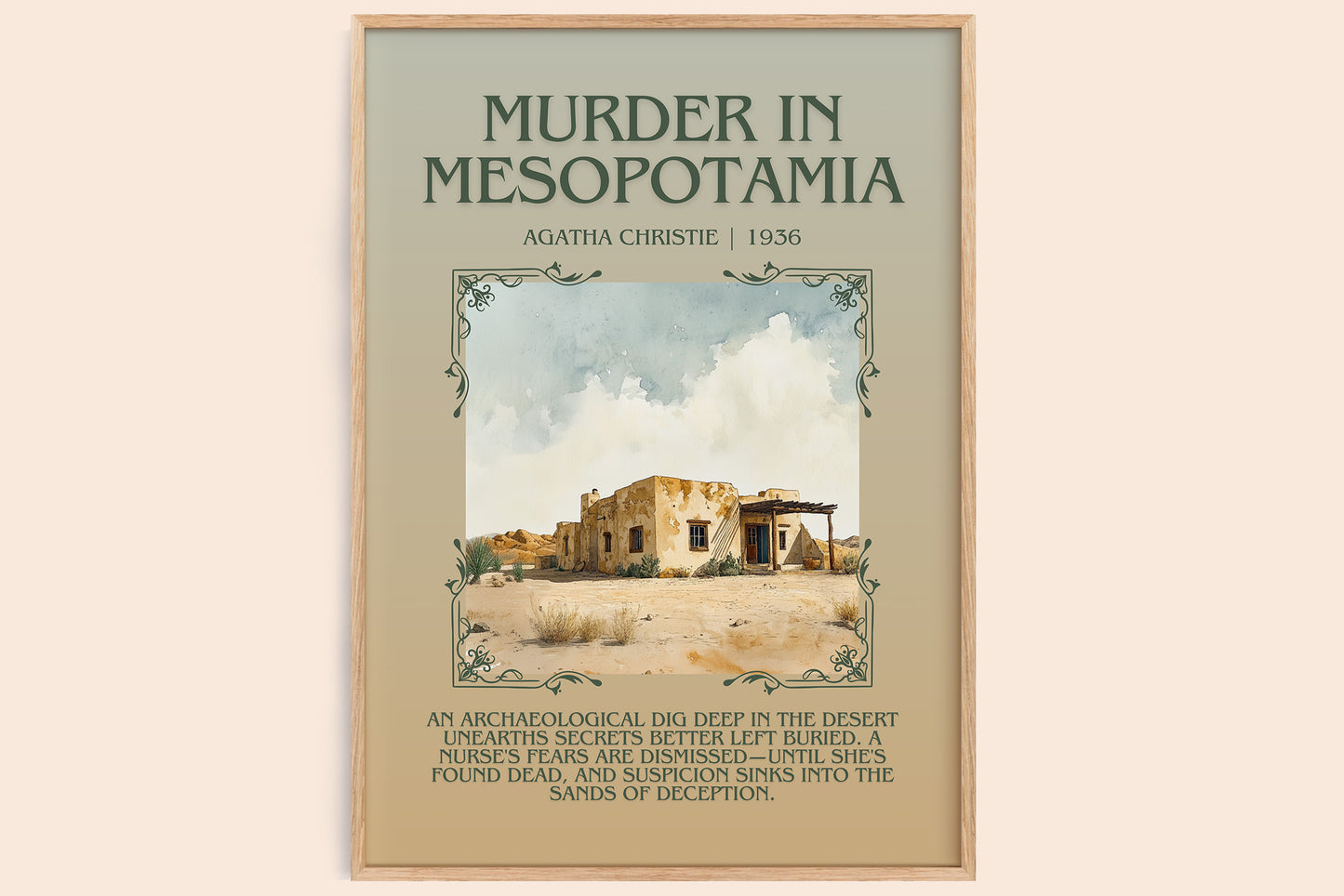 Murder in Mesopotamia minimalist book poster by Agatha Christie – framed literary art print