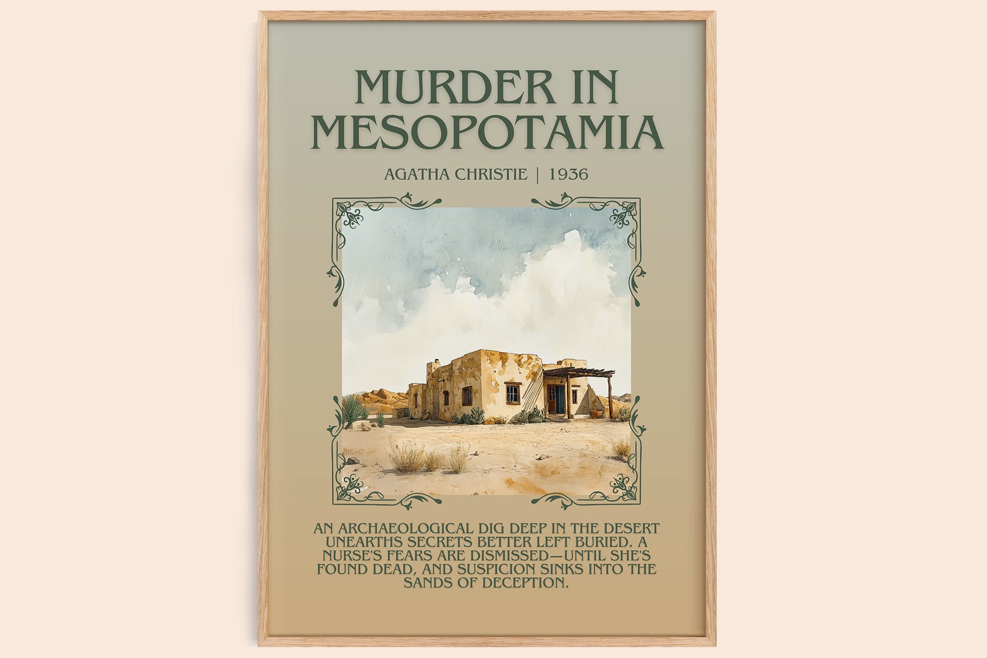 Murder in Mesopotamia minimalist book poster by Agatha Christie – framed literary art print