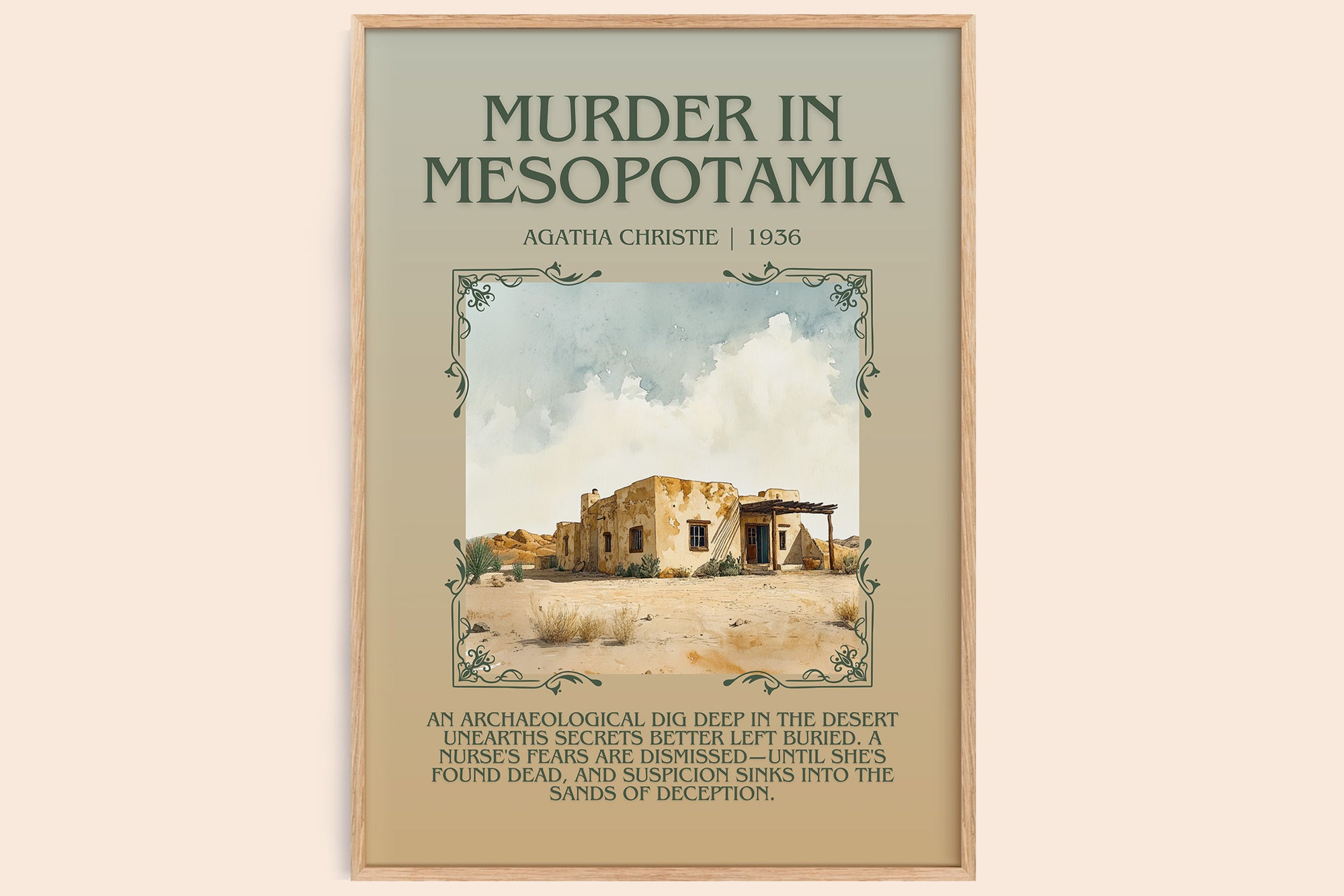 Murder in Mesopotamia minimalist book poster by Agatha Christie – framed literary art print