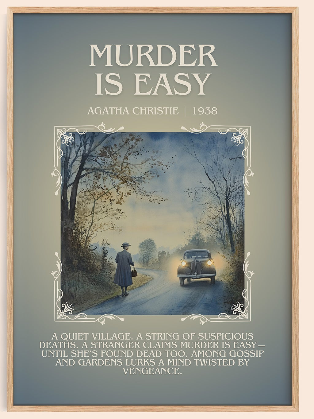Murder Is Easy minimalist book poster by Agatha Christie – framed literary art print