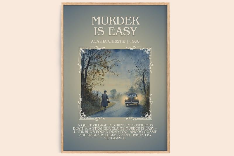 Murder Is Easy minimalist book poster by Agatha Christie – framed literary art print