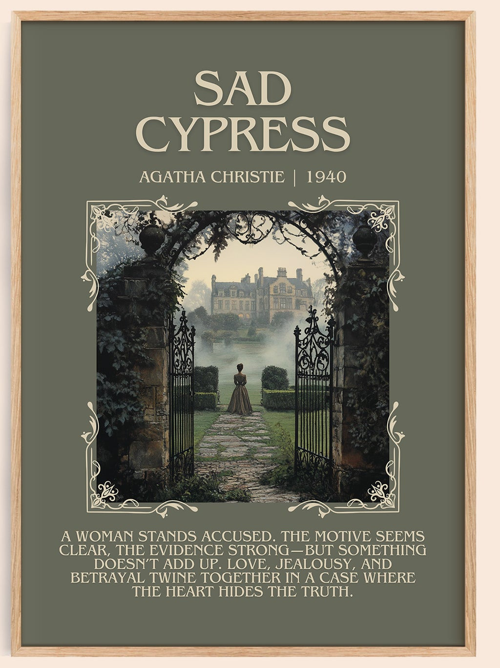 Sad Cypress minimalist book poster by Agatha Christie – framed literary art print