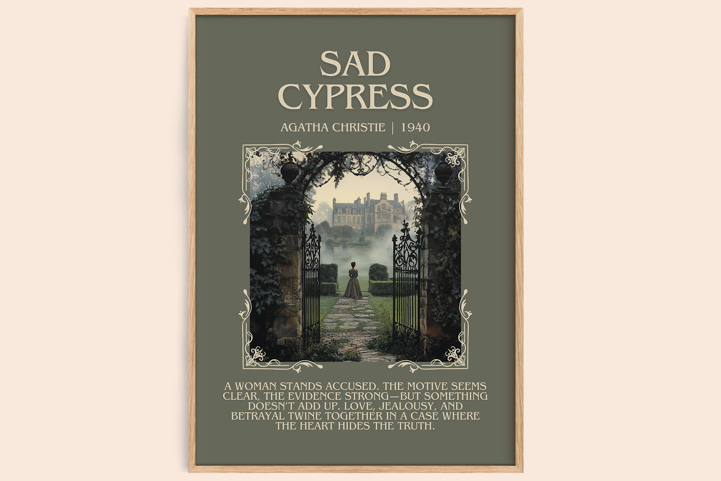 Sad Cypress minimalist book poster by Agatha Christie – framed literary art print