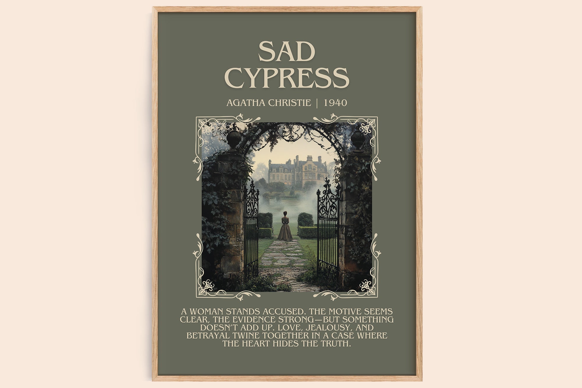 Sad Cypress minimalist book poster by Agatha Christie – framed literary art print