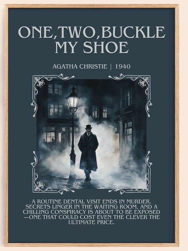 One, Two, Buckle My Shoe minimalist book poster by Agatha Christie – framed literary art print