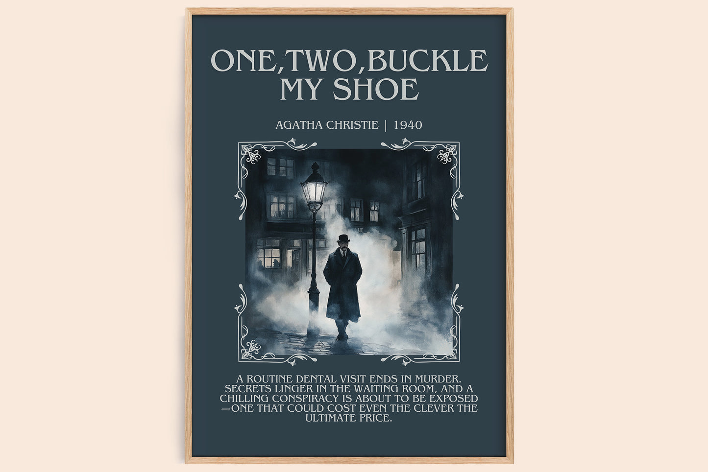 One, Two, Buckle My Shoe minimalist book poster by Agatha Christie – framed literary art print