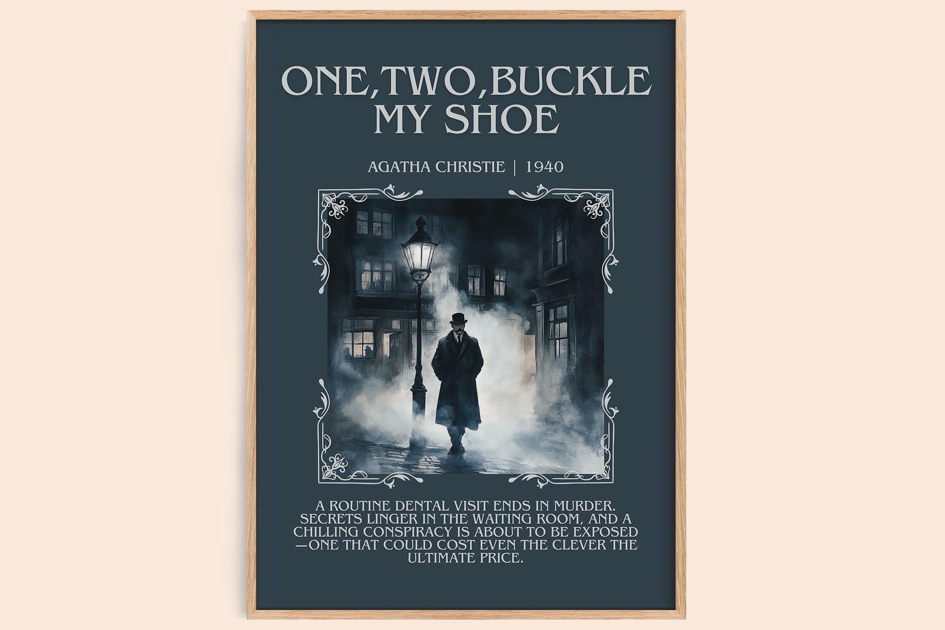 One, Two, Buckle My Shoe minimalist book poster by Agatha Christie – framed literary art print