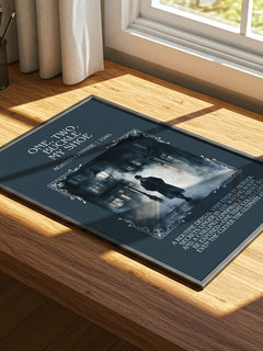 One, Two, Buckle My Shoe Minimalist Book Poster by Agatha Christie – print on a sunlit desk
