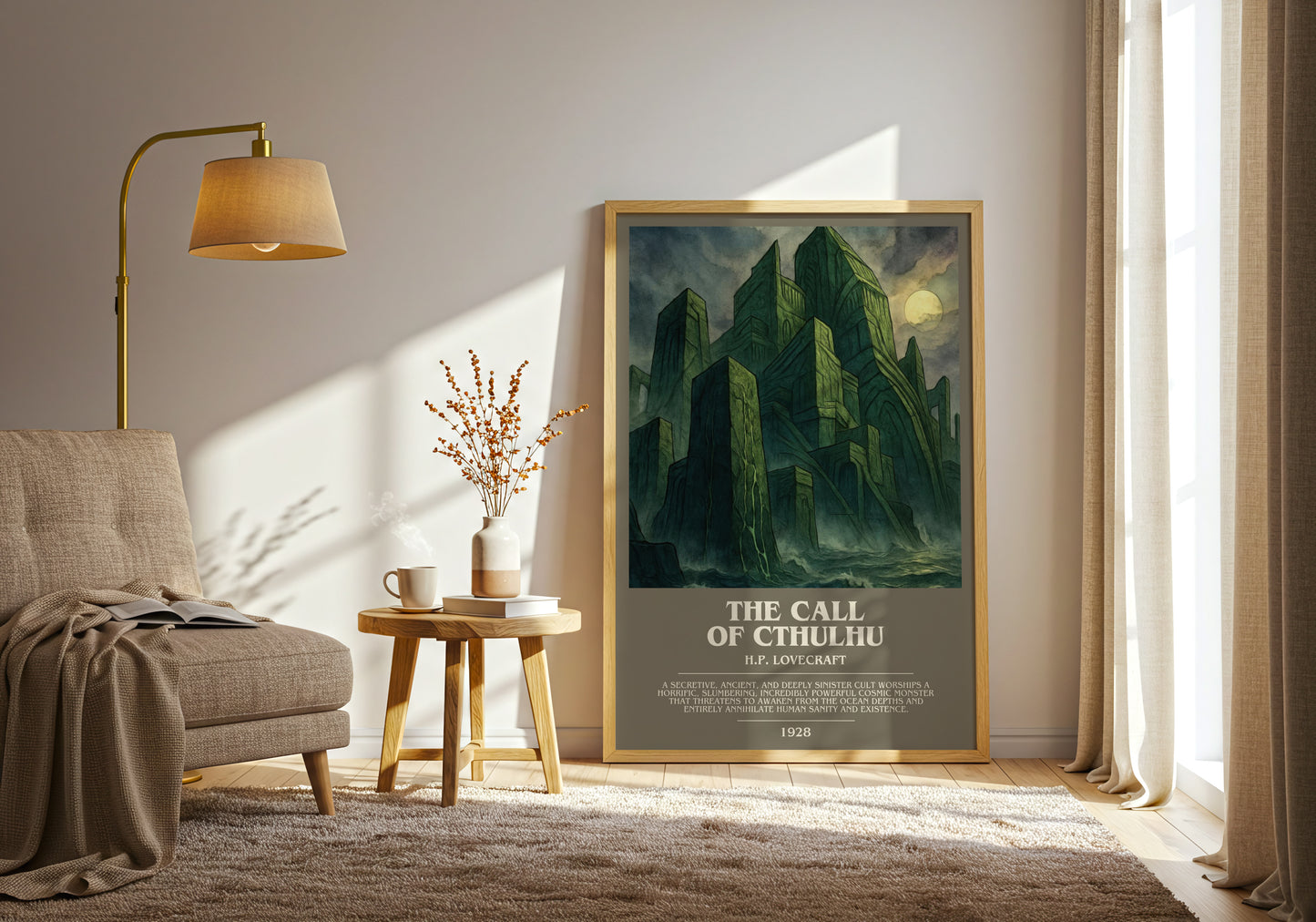 The Call Of Cthulhu bookish print on bookshelf – H.P. Lovecraft fan gift