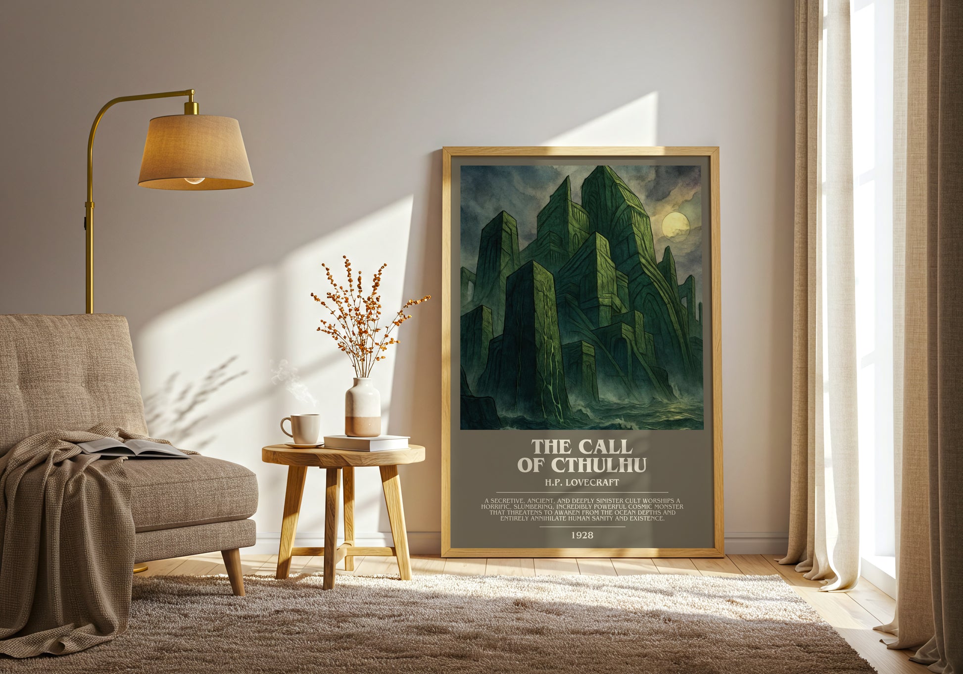 The Call Of Cthulhu bookish print on bookshelf – H.P. Lovecraft fan gift