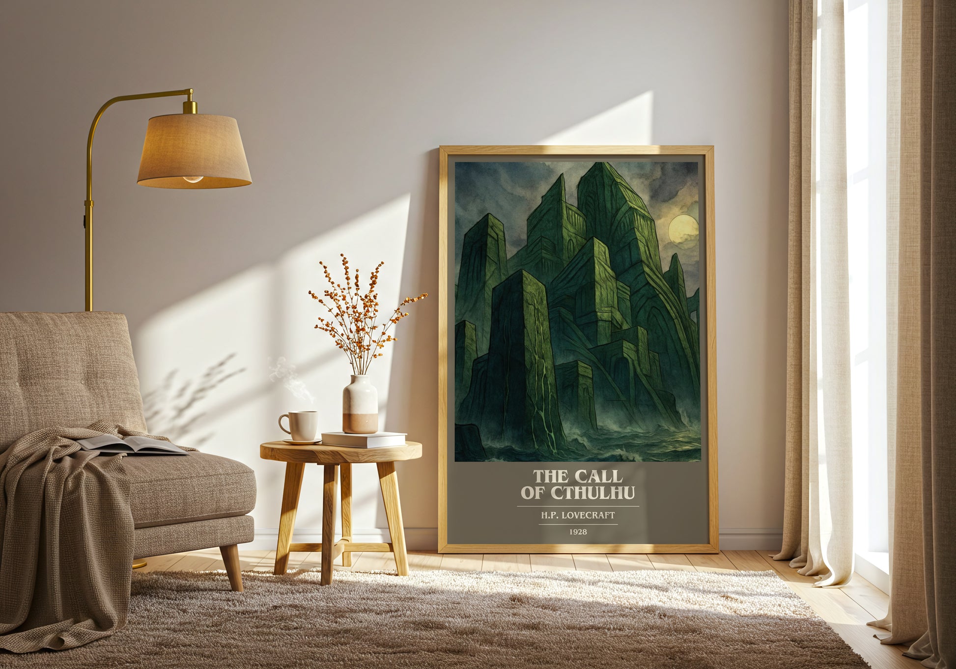 The Call Of Cthulhu book cover print on bookshelf – H.P. Lovecraft fan gift