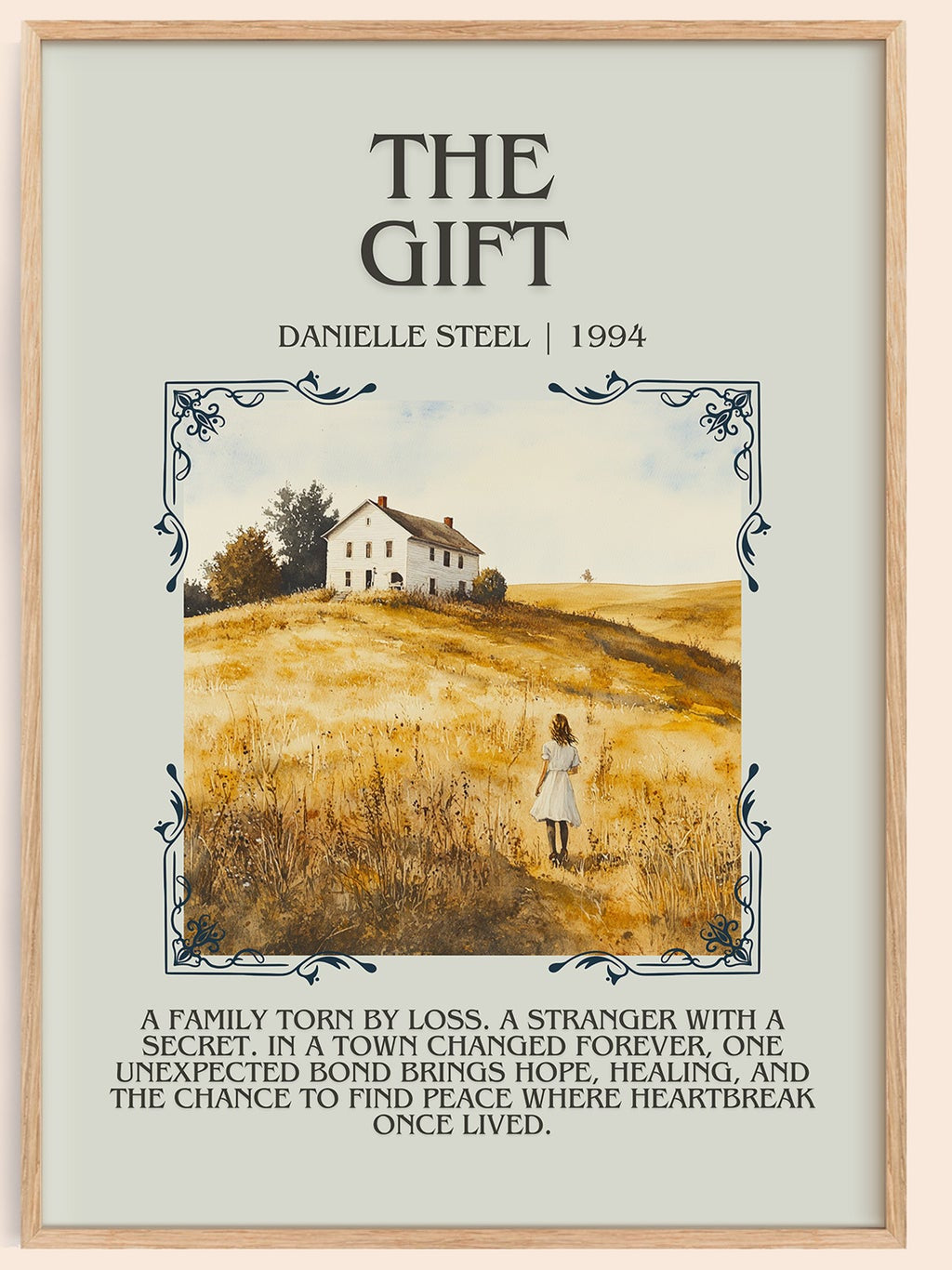 The Gift minimalist book poster by Danielle Steel – framed literary art print