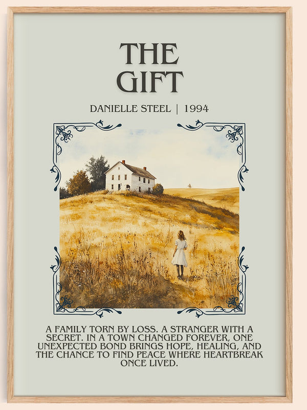 The Gift minimalist book poster by Danielle Steel – framed literary art print