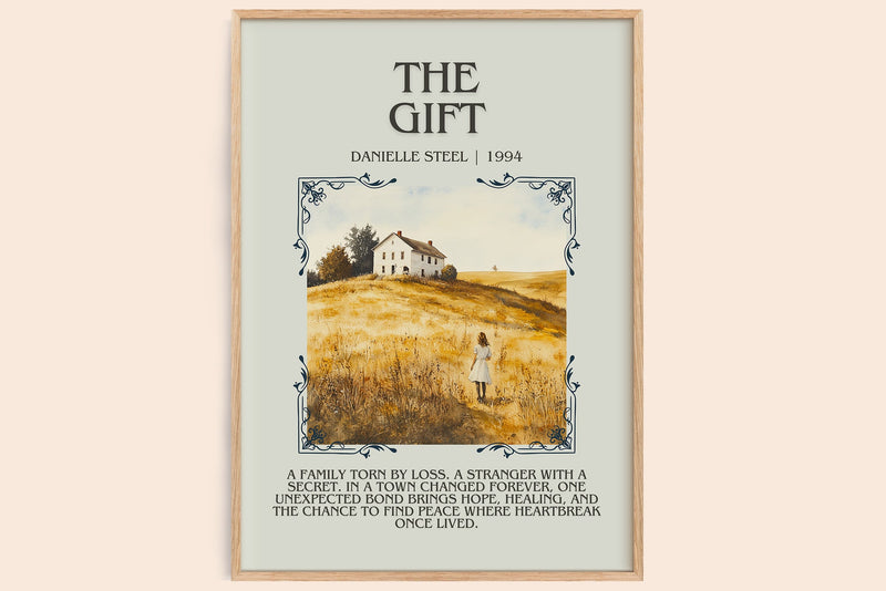 The Gift minimalist book poster by Danielle Steel – framed literary art print