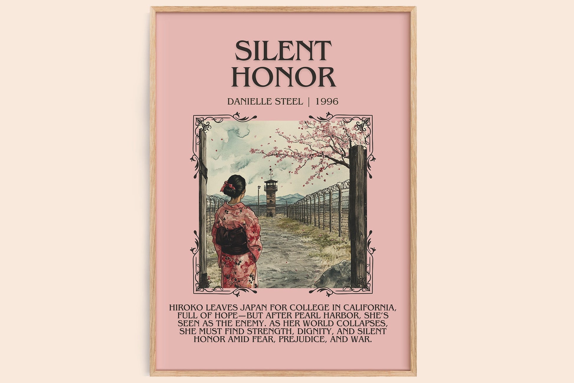 Silent Honour minimalist book poster by Danielle Steel – framed literary art print