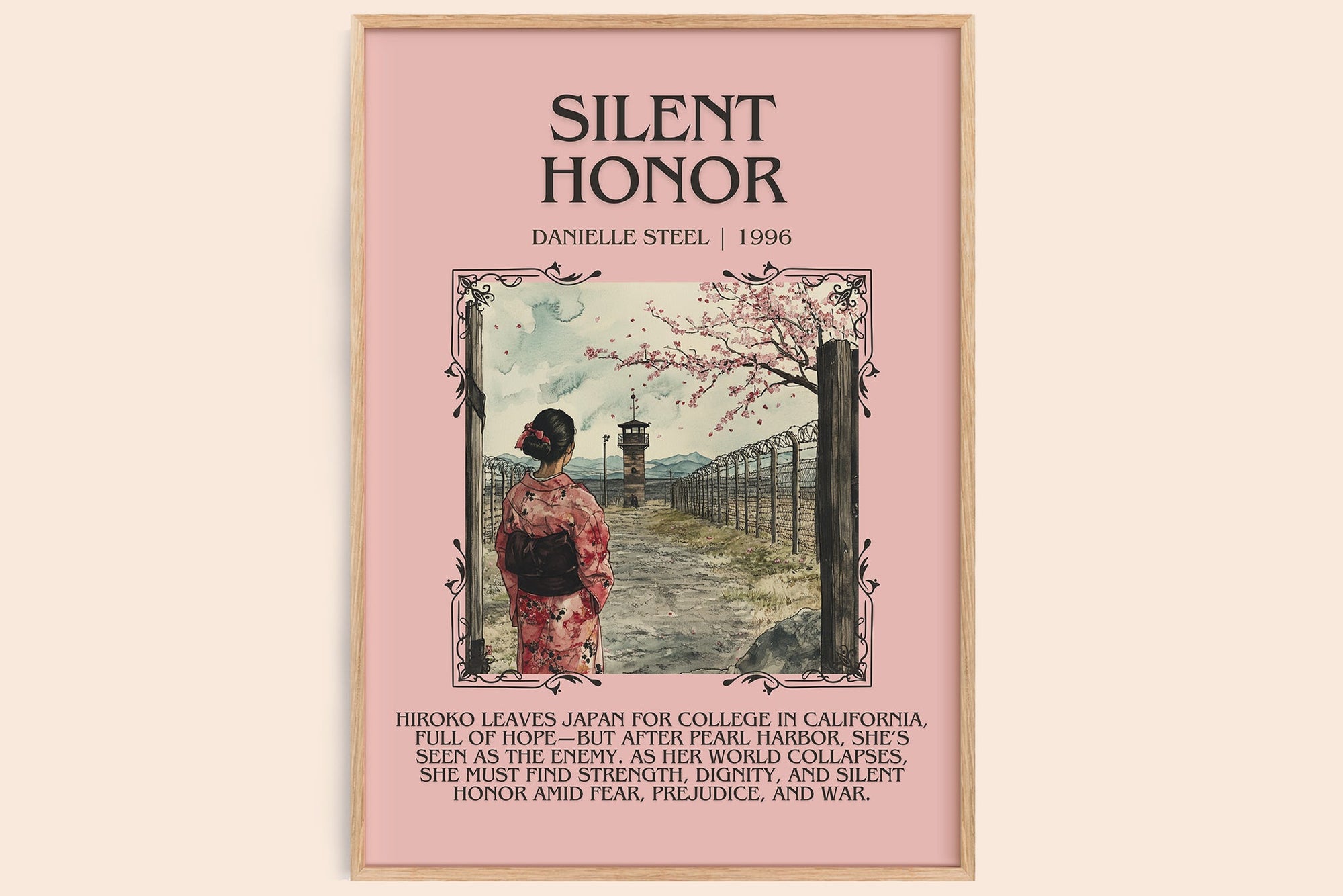 Silent Honour minimalist book poster by Danielle Steel – framed literary art print