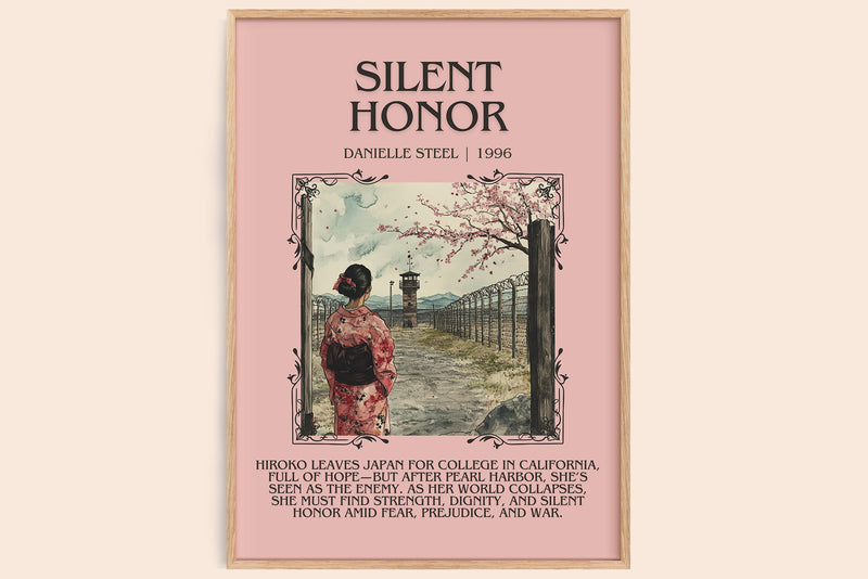 Silent Honour minimalist book poster by Danielle Steel – framed literary art print