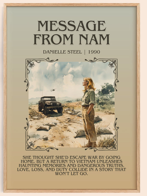 Message from Nam minimalist book poster by Danielle Steel – framed literary art print