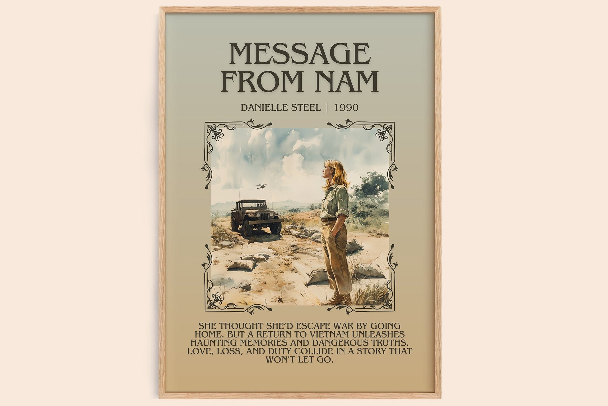 Message from Nam minimalist book poster by Danielle Steel – framed literary art print