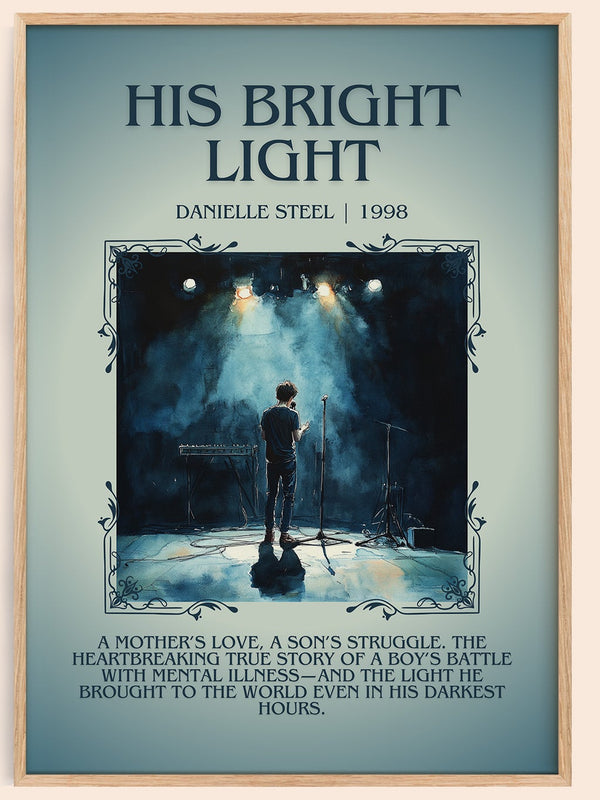 His Bright Light minimalist book poster by Danielle Steel – framed literary art print