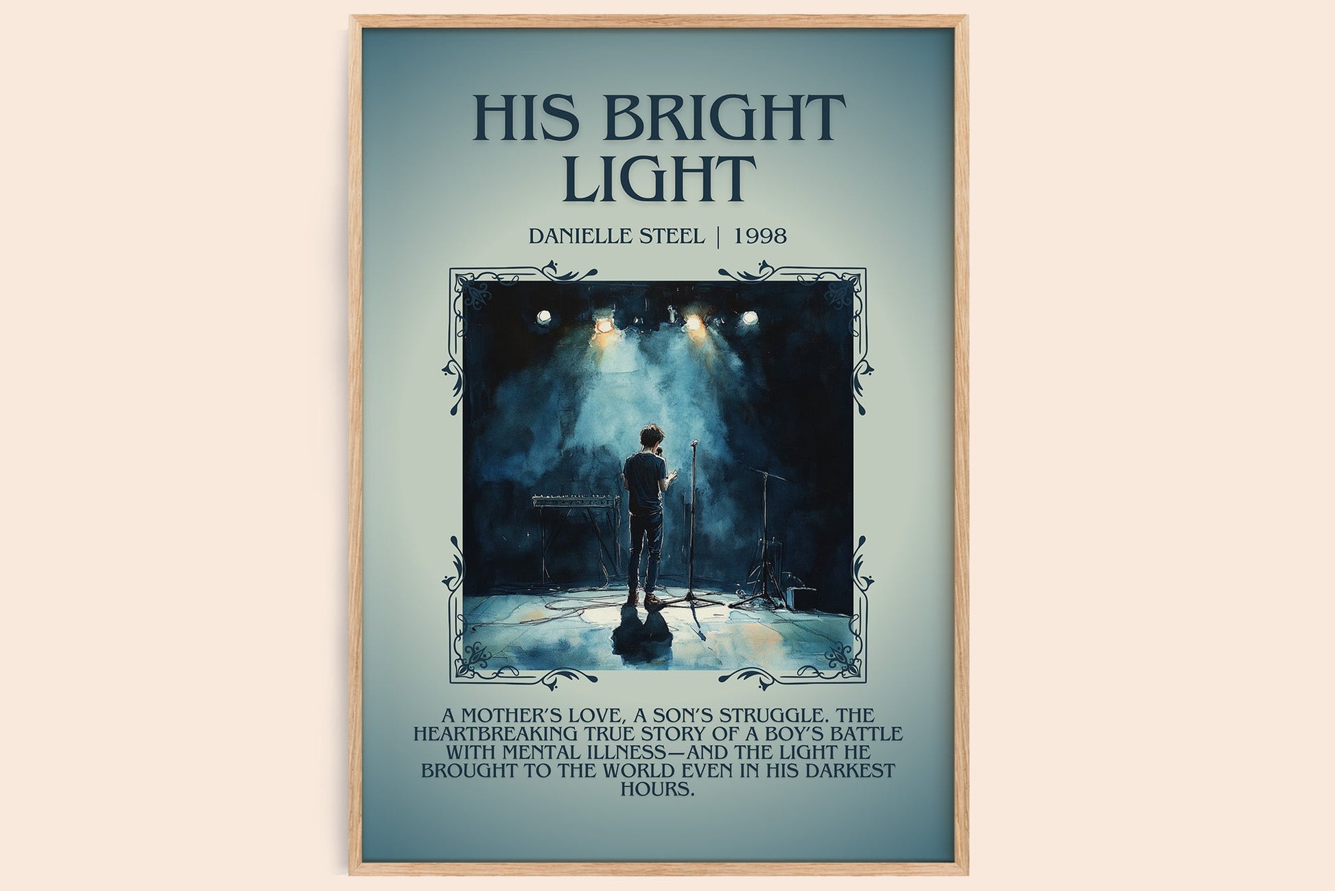 His Bright Light minimalist book poster by Danielle Steel – framed literary art print