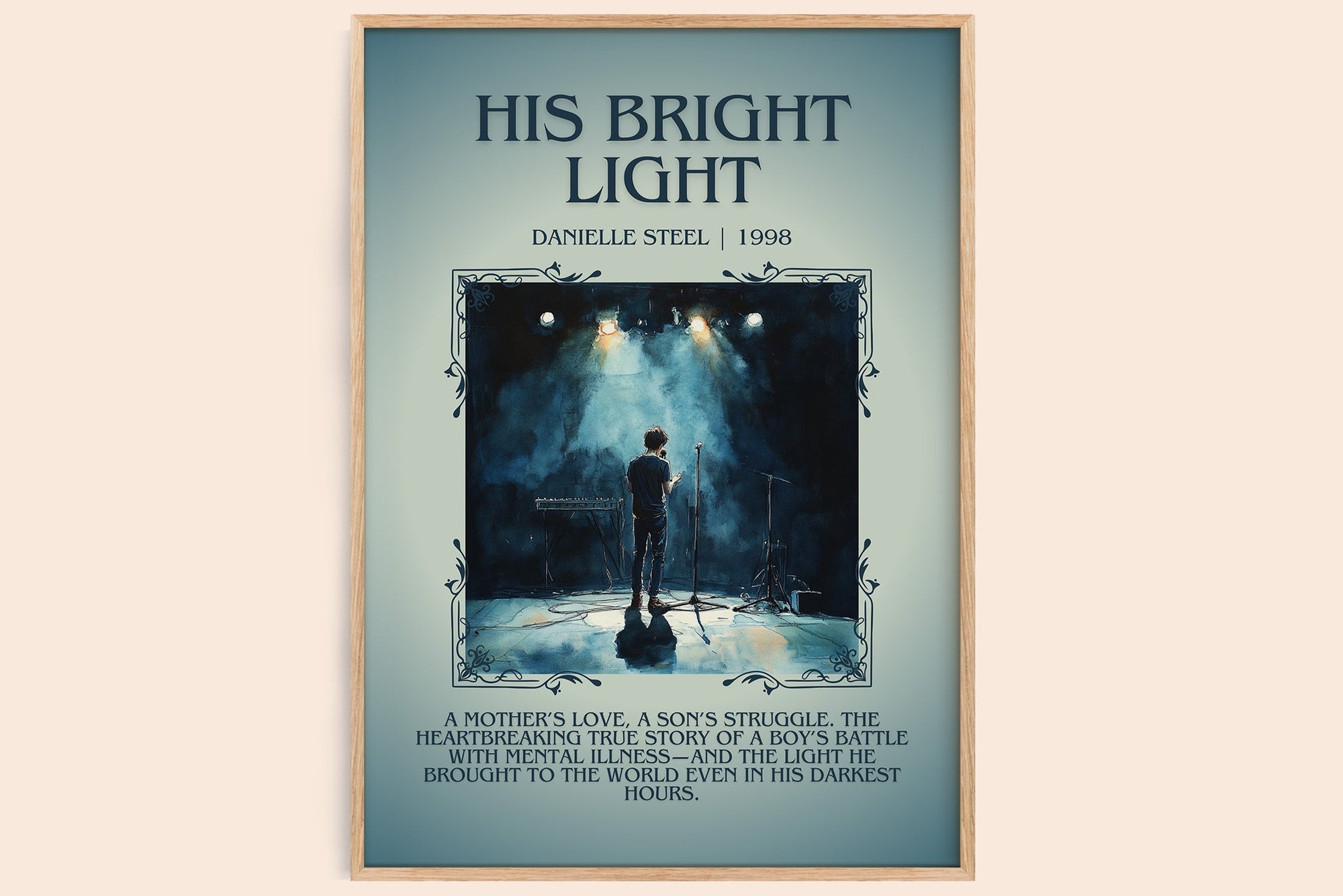 His Bright Light minimalist book poster by Danielle Steel – framed literary art print