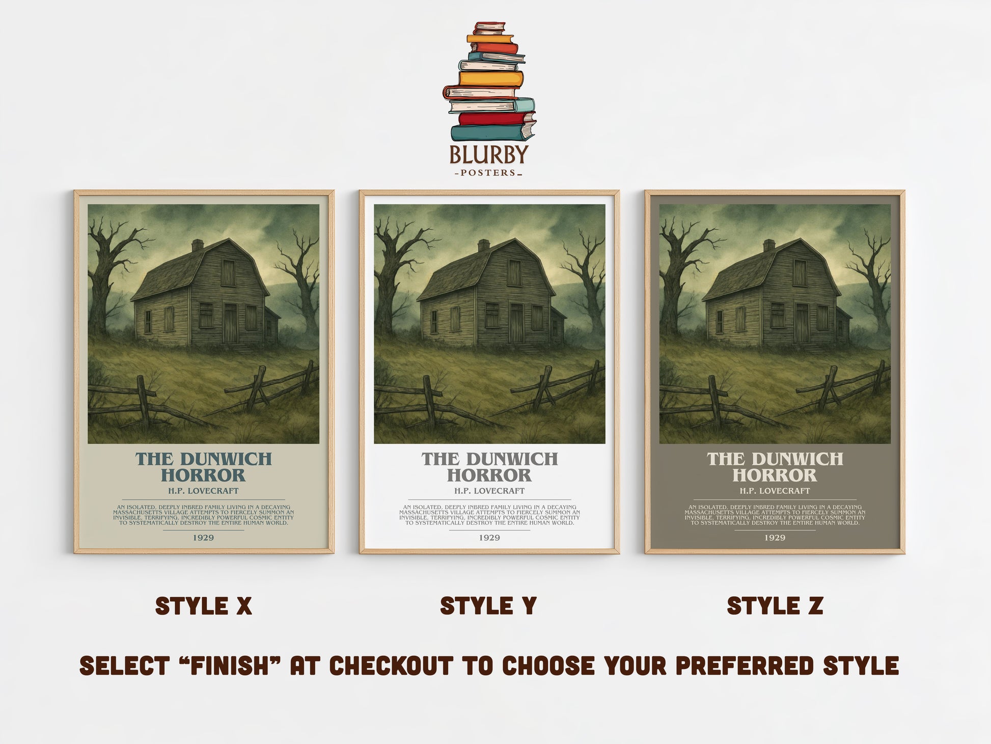 The Dunwich Horror bookish print in frame leaning in hallway – horror wall art