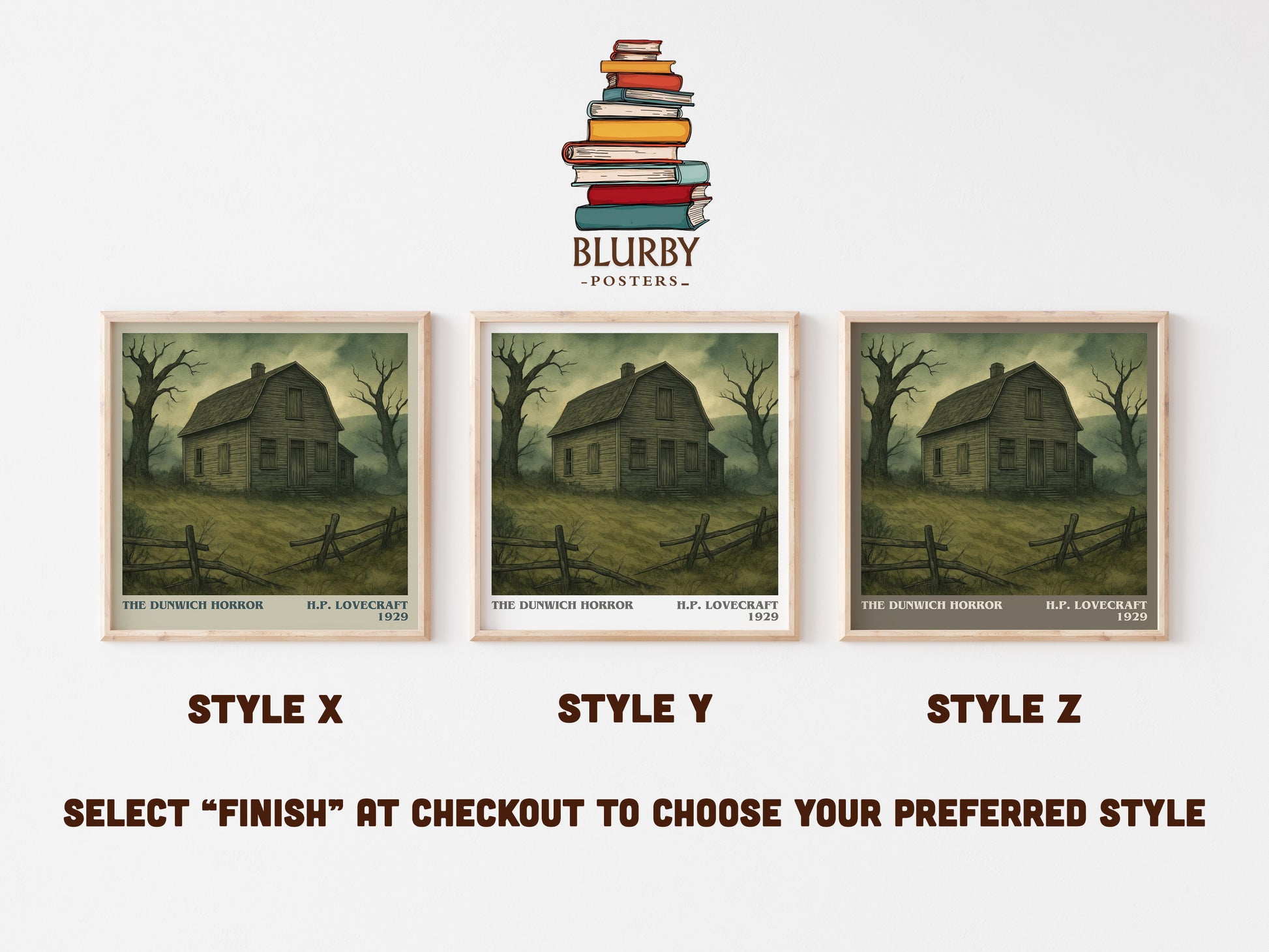 The Dunwich Horror literary print in frame leaning in hallway – horror wall art