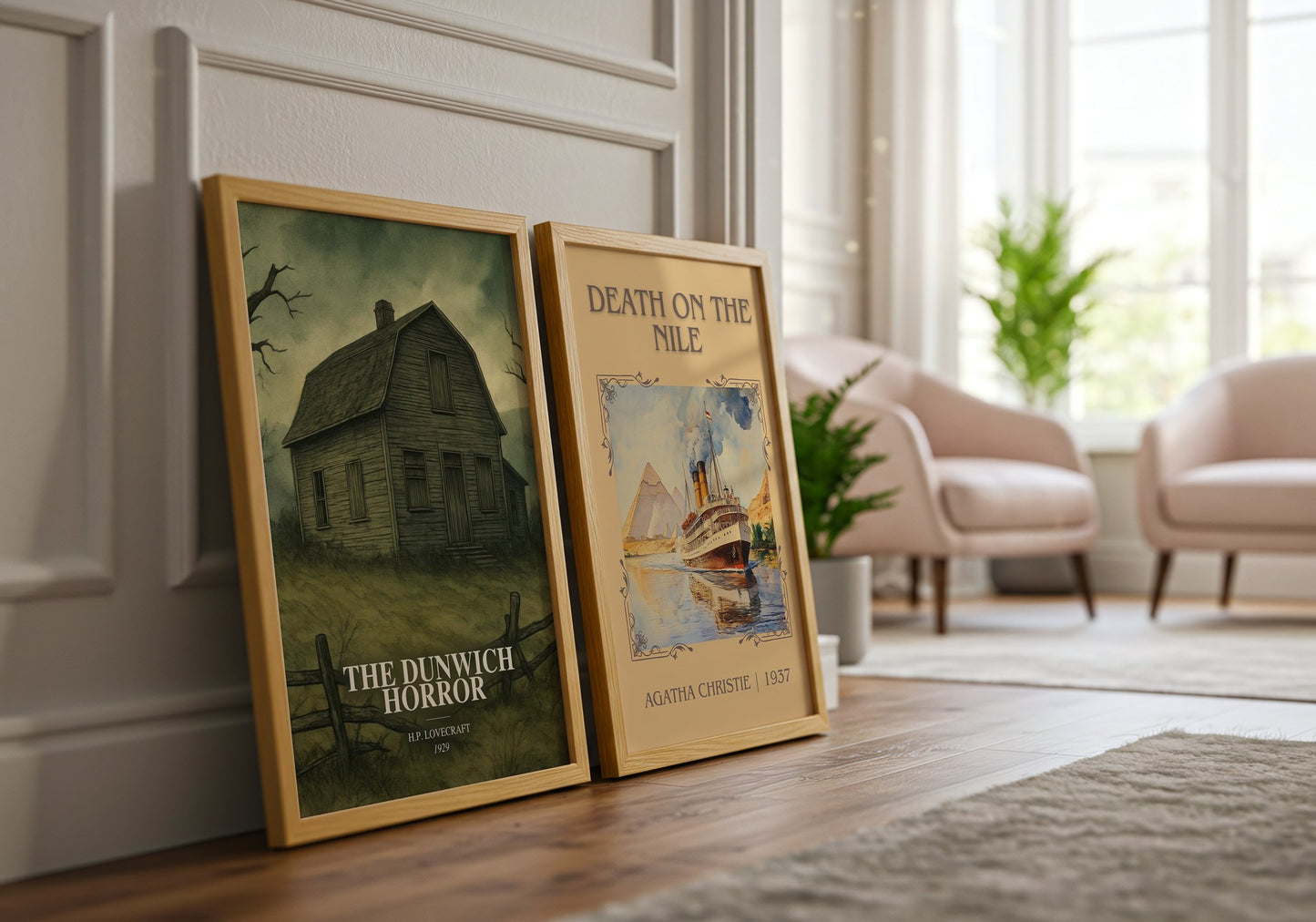 The Dunwich Horror watercolour print framed by window – literary home decor