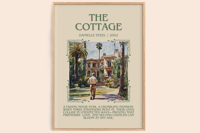 The Cottage minimalist book poster by Danielle Steel – framed literary art print