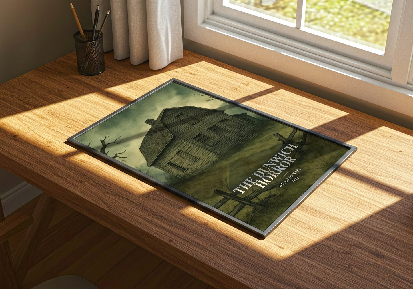 The Dunwich Horror watercolour book poster framed on wall – horror wall art