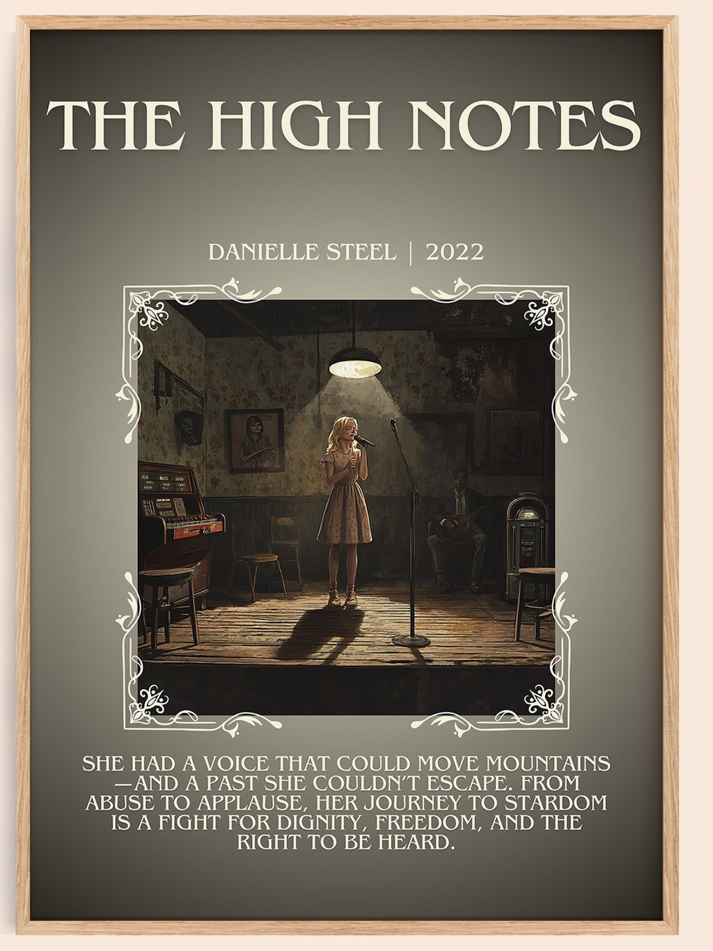 The High Notes minimalist book poster by Danielle Steel – framed literary art print