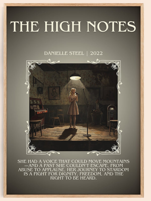 The High Notes minimalist book poster by Danielle Steel – framed literary art print