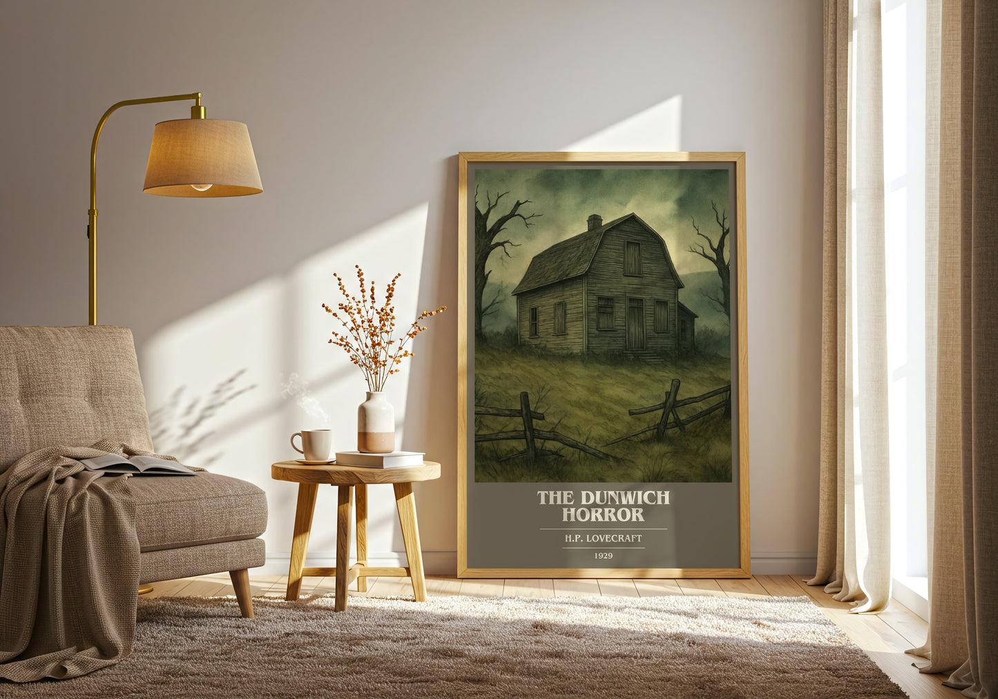 The Dunwich Horror book cover print on bookshelf – H.P. Lovecraft fan gift